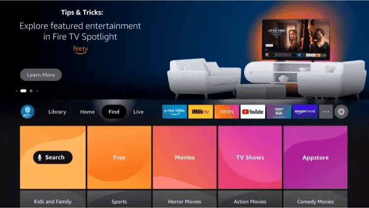 البحث عن تطبيق Downloader على Fire TV