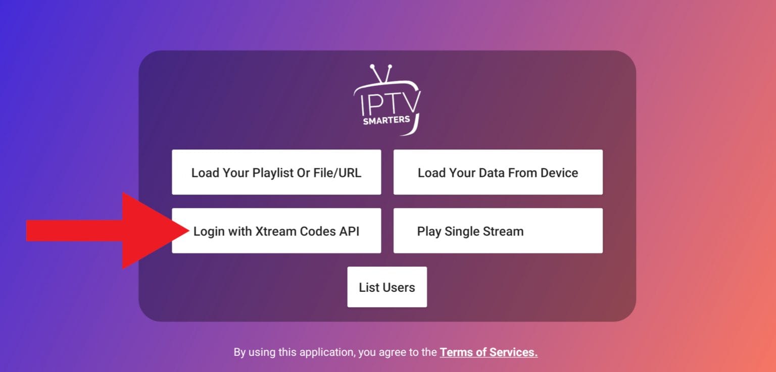 اختيار تسجيل الدخول باستخدام Xtream Codes